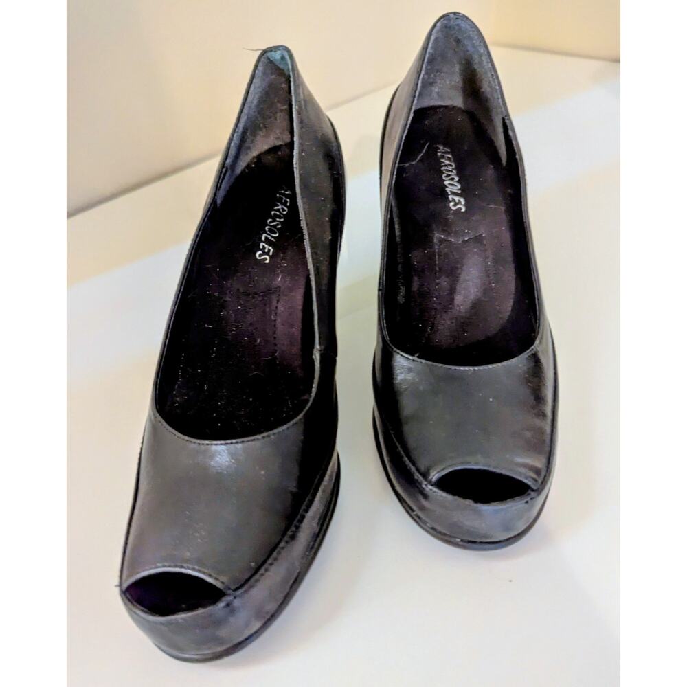 Aerosoles Black Peep Toe Heels Women’s Size 8.5 Platform Career Comfort Pumps